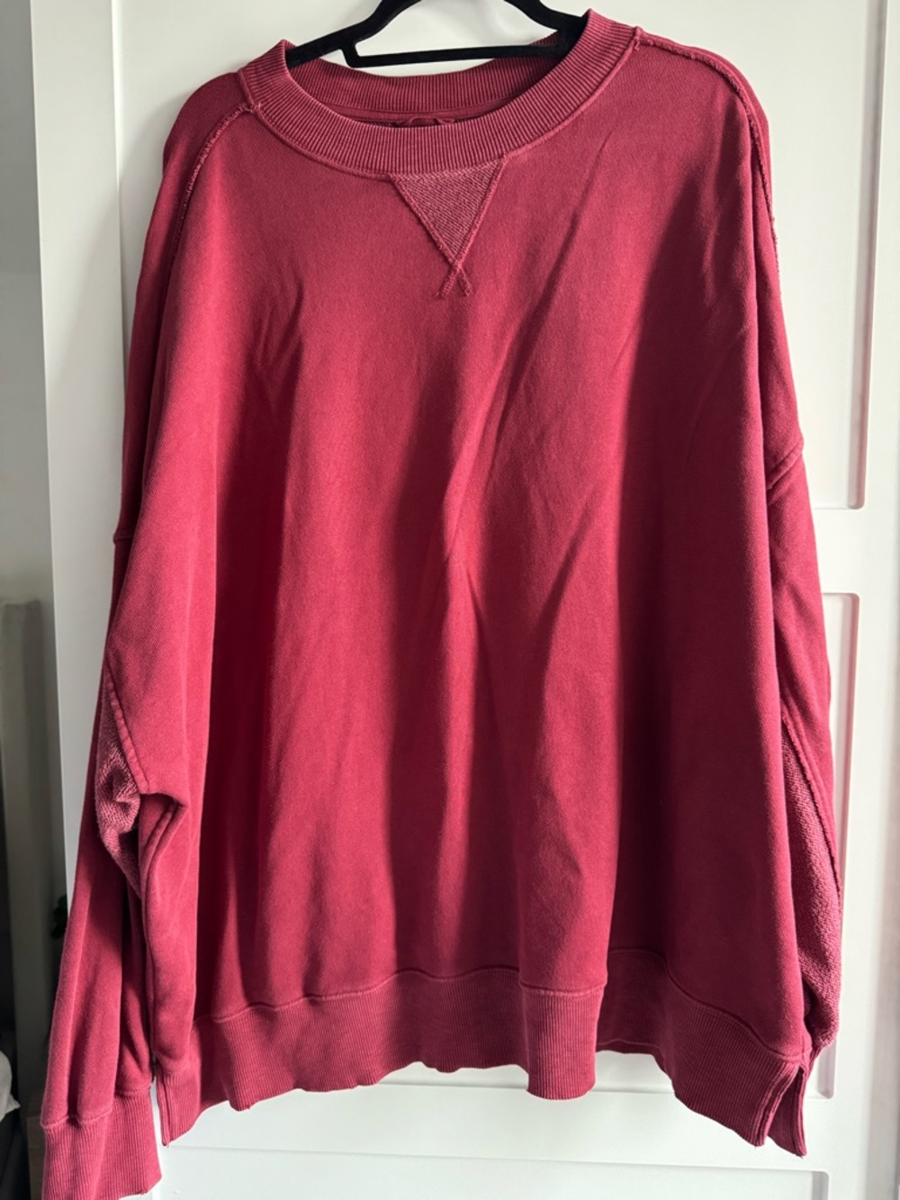 aerie Big Chill Crewneck oversized sweatshirt in deep raspberry pink